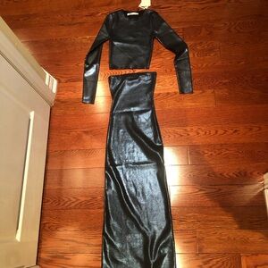 Zara Metallic Navy Maxi Skirt + Top